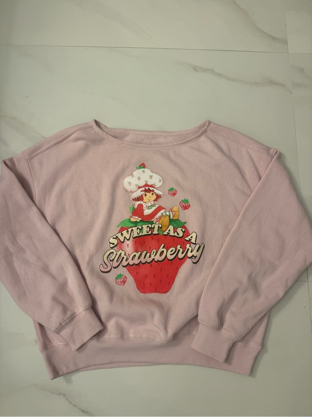 Pink Crewneck Sweatshirt with Strawberry Graphic